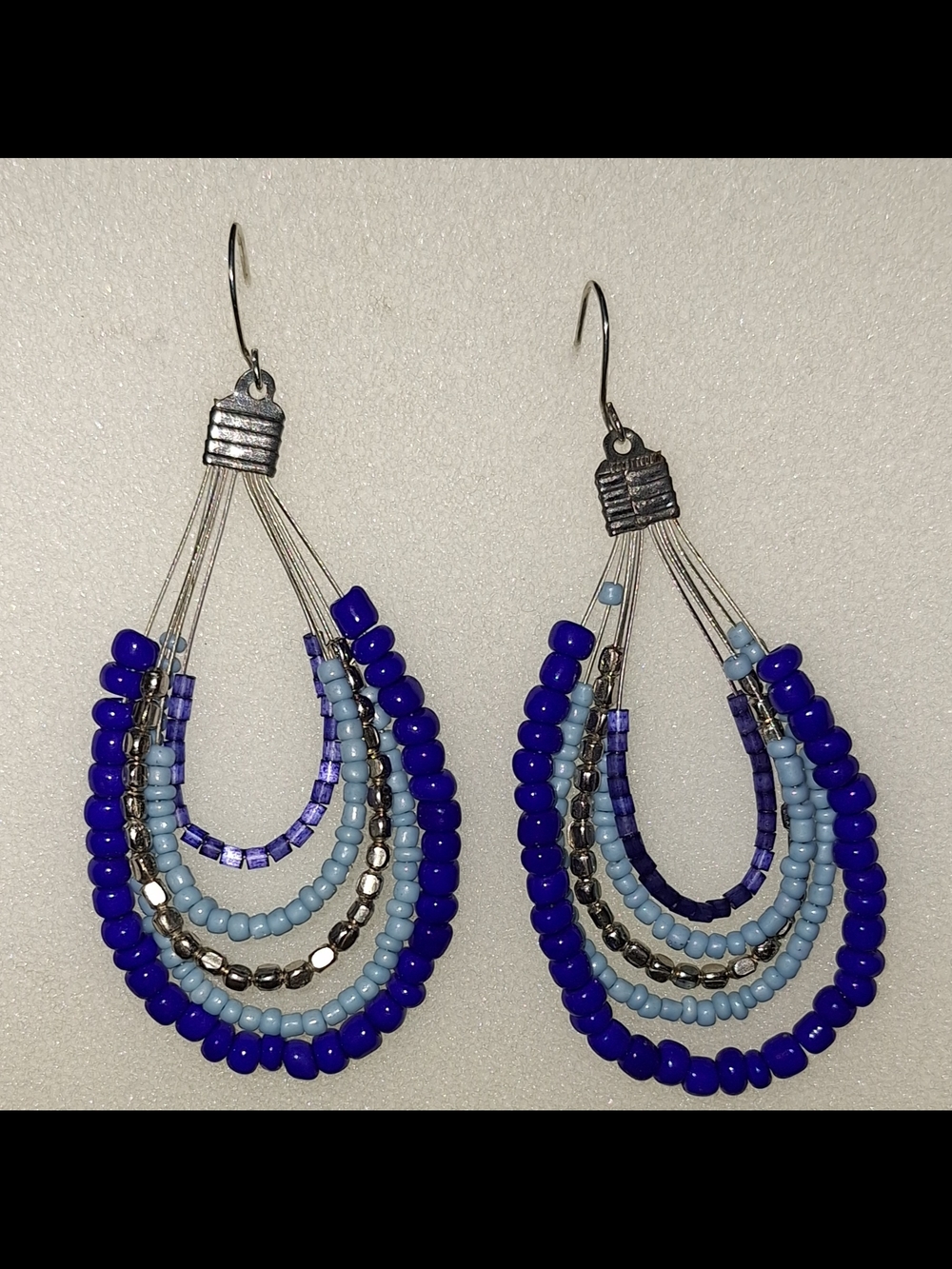 Beaded Multi-Strand Hoop Costume Earrings in Blue